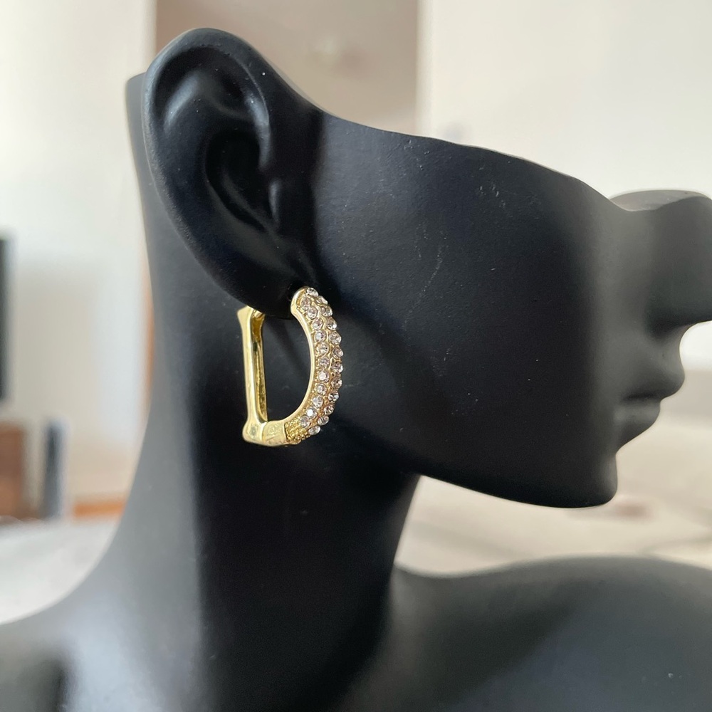 Gold Crescent Earrings with Sparkling Gemstones